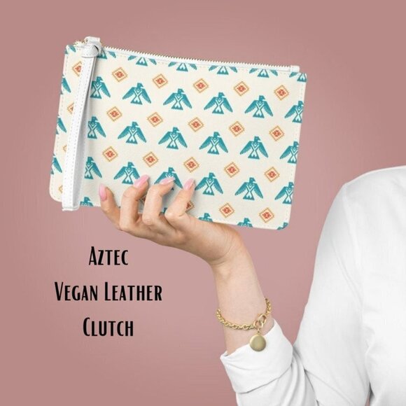 AZTEC Bird Vegan Leather Wristlet Clutch Bag Western Retro Small Festival - Picture 1 of 6